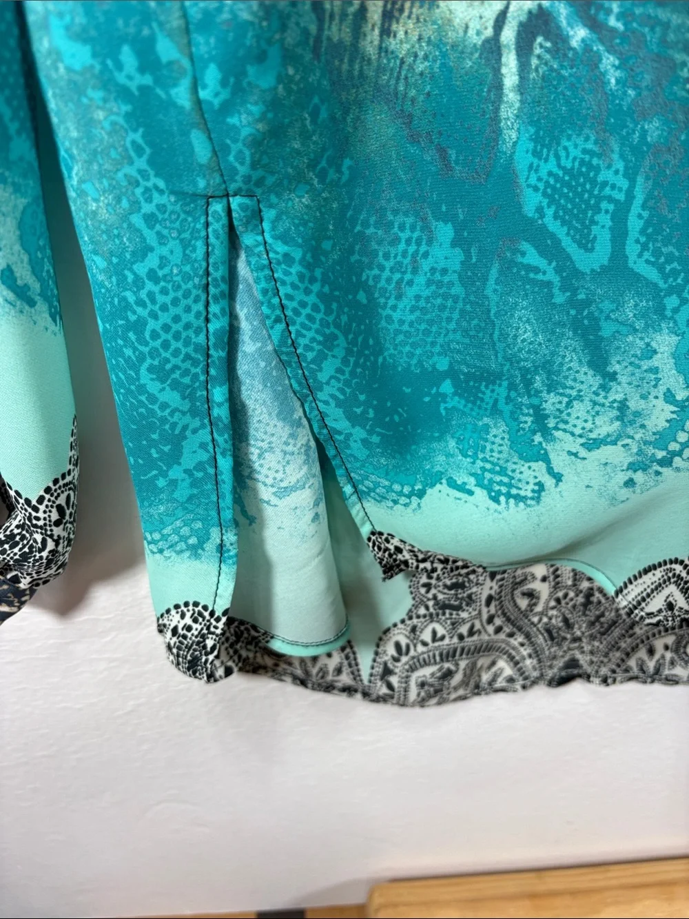 Sharon Young Teal and Cream Lace-Up Ombre Tunic
